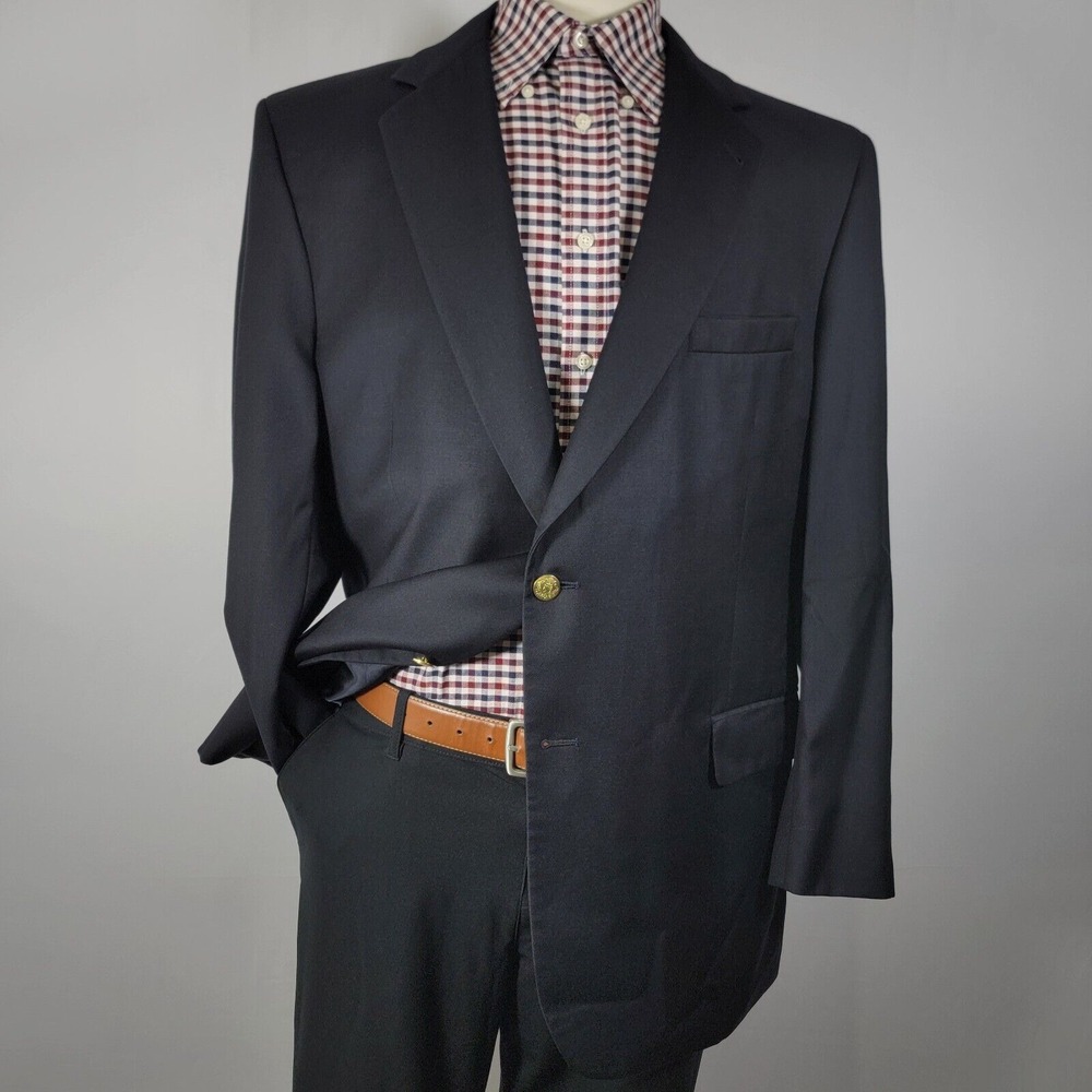 JOS A BANK Gordon Men's Sport Coat Blazer Two Button Deep Navy Twill Wool 46R‎